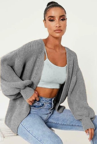 Women's Ladies Chunky Knitted Oversized Balloon Sleeve Long Jumper Maxi Cardigan - Picture 35 of 39