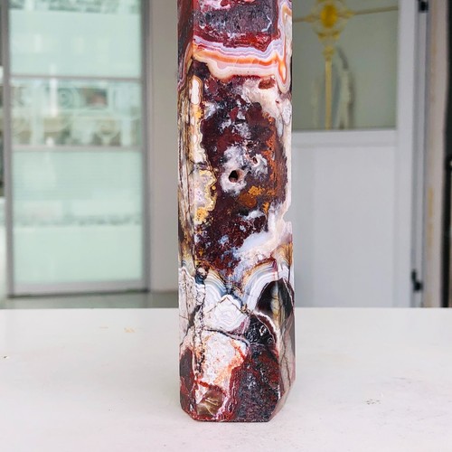 Obelisco de cristal de cuarzo ágata de encaje loco mexicano rosa natural 435 g curación G542 - Imagen 3 de 14