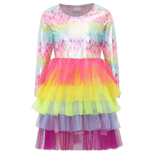 Kids Girls Princess Dress Fish Scale Print Tutu Dress Bithday Holiday Party Gown - Picture 21 of 29