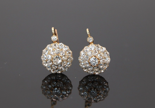 Vintage Estate Victorian 18k Yellow Gold Old Miner Cut Diamond Flower Earrings - Picture 5 of 9