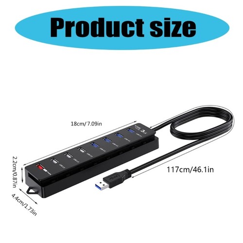 Hub USB 2.0 de 8 puertos Hub Multi Puerto USB con interruptores individuales Luz - Imagen 8 de 8