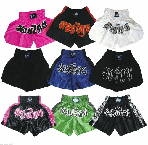 BAY® Thaiboxshorts Muay Thai Box Short Thaiboxen Kickboxhose kurz mit Schrift  - Bild 1 von 21