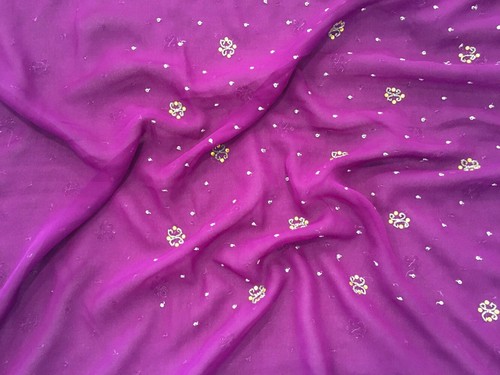 Tela estampada Sari Georgette Chinnon vintage indio de seda pura PGS1810 - Imagen 3 de 9