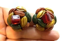 1.102 Vintage earrings, silver tone, stacked, multi-colored beads