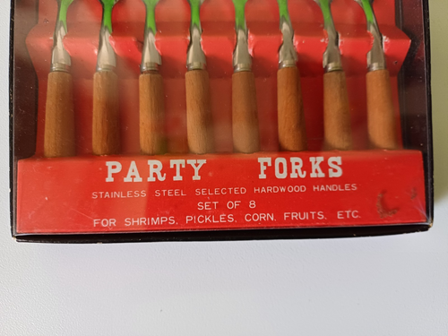 Vintage Party Forks-set of 8-hardwood handles-Stainless Steel - Bild 2 von 3