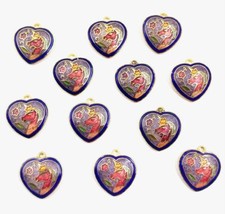 12 Vintage Cloisonn  Unicorn  Flower Pink Blue Gold Heart Pendant Charms 5312PT