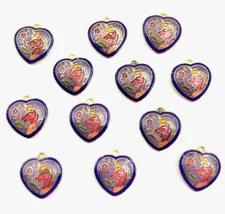 12 Vintage Cloisonné Unicorn & Flower Pink Blue Gold Heart Pendant Charms 5312PT
