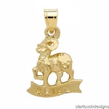 New 14k Yellow Gold Aries Zodiac Pendant