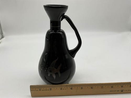Antike Tschechoslowakei schwarze Amethyst Vase mit Silberüberfang Jugendstil - Bild 7 von 24