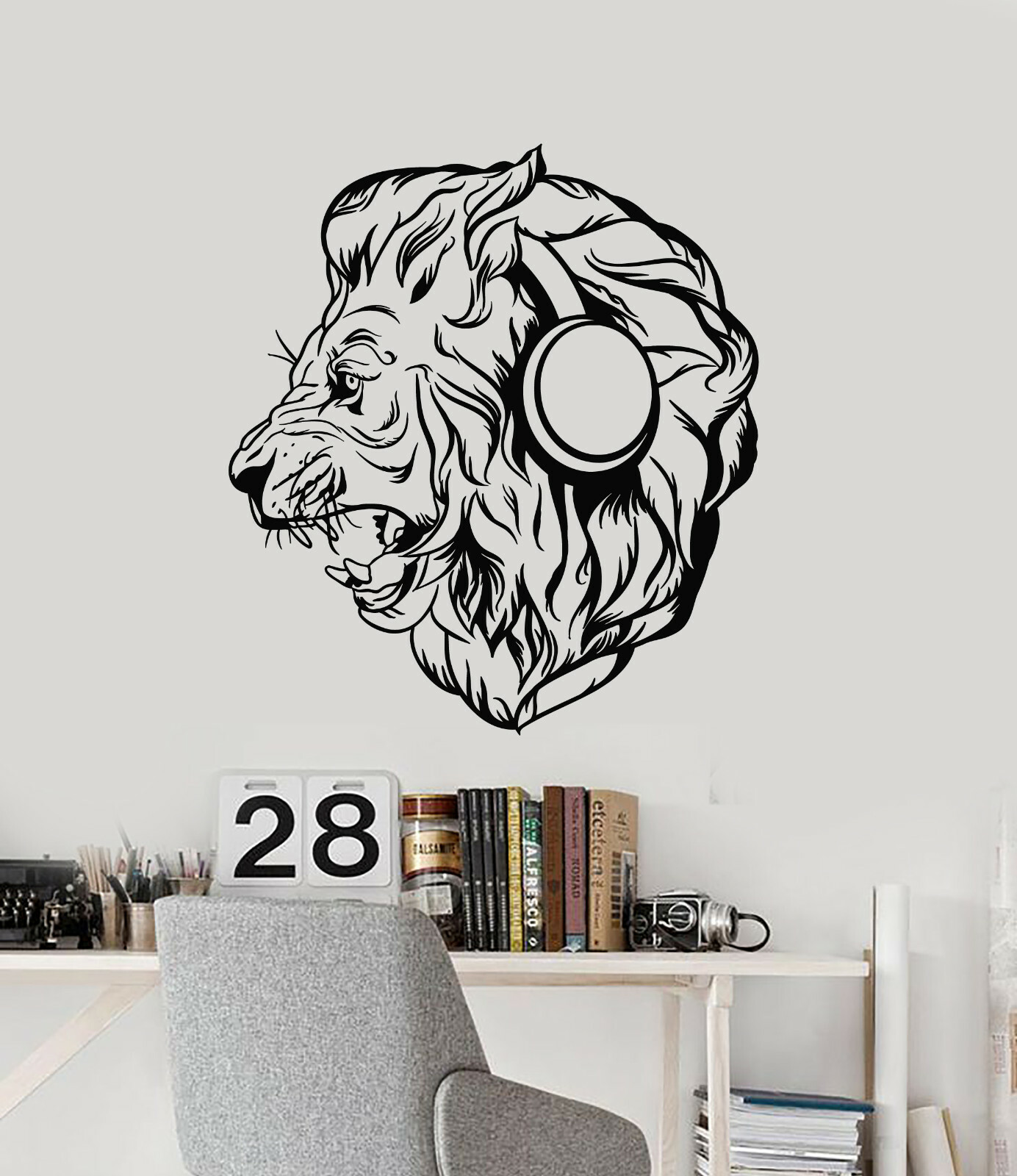 Vinyl Wall Decal Lion Head Headphones Music Animal Protator Stickers (g873) Vinyl Wall Decal Lion Head Headphones Music Animal Protator Stickers (g873)