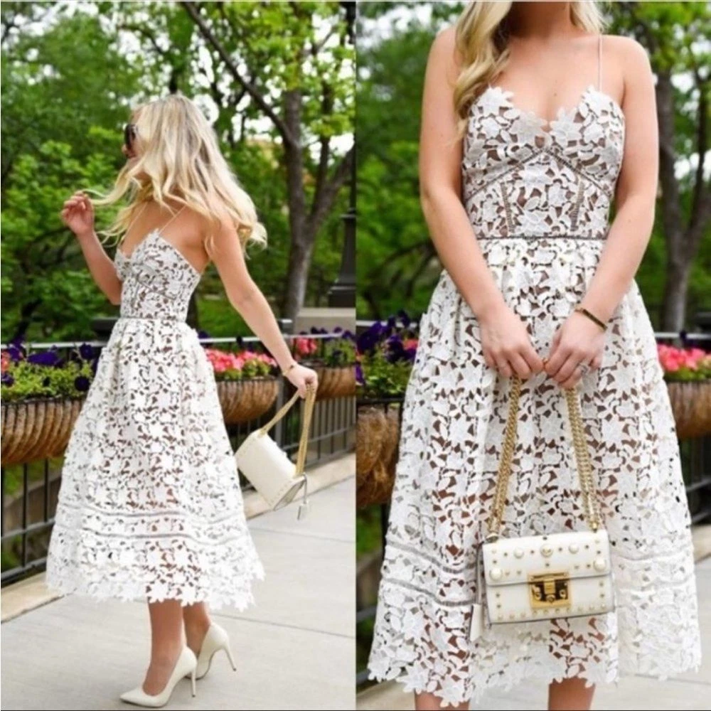 Self Portrait Wedding White Midi Dress Lace Bridal Azalea Size 4