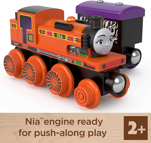Thomas & Friends Wooden Railway Nia Engine and Coal Car, Push-Along Train Mad... - Picture 2 of 12