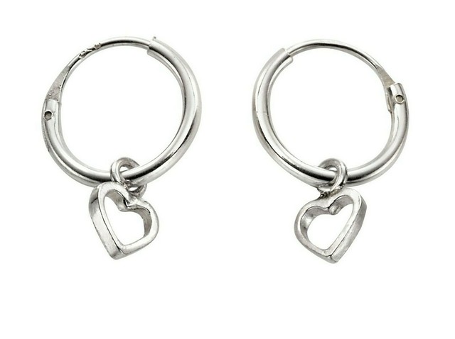 925 Sterling Silver 10mm Heart Design Hoop Sleeper Earrings (Pair) 925 Sterling Silver 10mm Heart Design Hoop Sleeper Earrings (Pair)