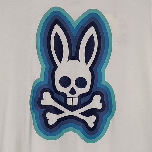 Psycho Bunny Men's Graphic T Shirt Size 4 White Blue NEW Robert Godley 125028 - Picture 3 of 7