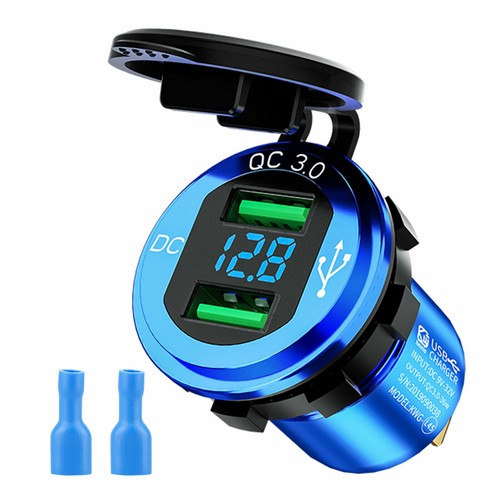 Dual QC 3.0 USB Fast Charger Socket Outlet For Car w/ LED Digital Voltmeter - Picture 11 of 14