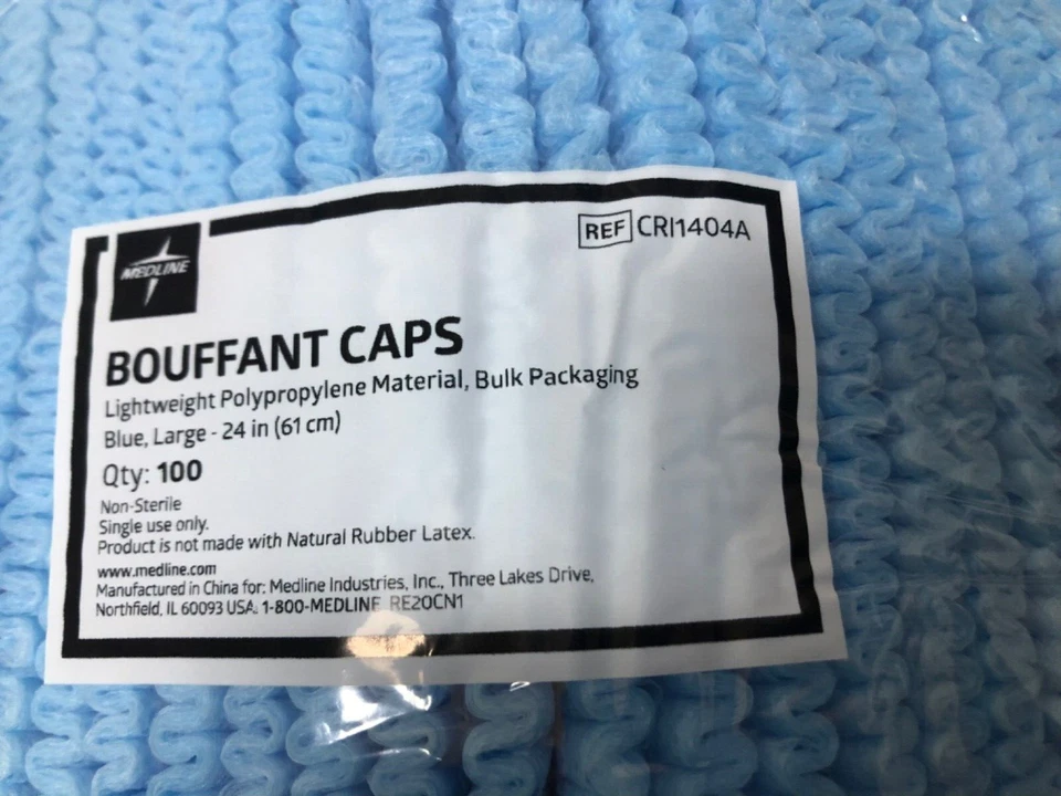 100 Count - Medline 24" Blue Bouffant Cap Non Woven Disposable Hairnet Large - Image 3 of 4