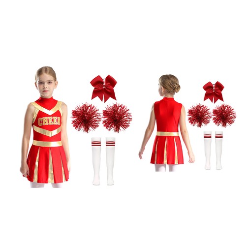 Girls Halloween Cheerleading Outfits with Pompoms Cheer Leader Uniform Costume - Picture 104 of 116