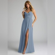 🌻Azazie Alia Blue Strapless Formal A-Line Pleated Chiffon Dress Size Medium.