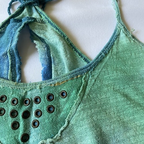Free People Top S Tank Backless Tie Dye Blue Green Swing Open Studded Bohemian - Picture 10 of 24