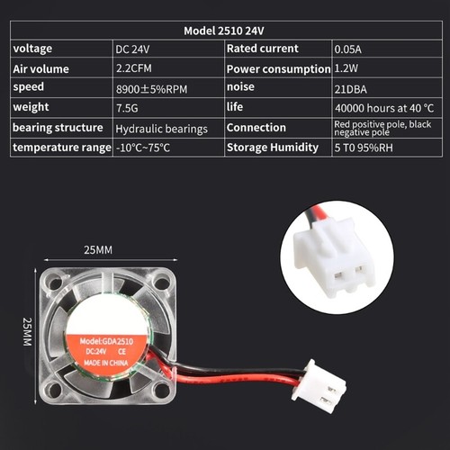 3D Printer Part Hotend Part Upgraded Hydraulic Cooling Fan 2510 3010 4010 12/24V - Afbeelding 8 van 14
