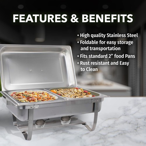 Kit de buffet Sterno - Juego de platos para frotar plegables de 8 piezas con calentadores de alimentos para catering - Imagen 6 de 7