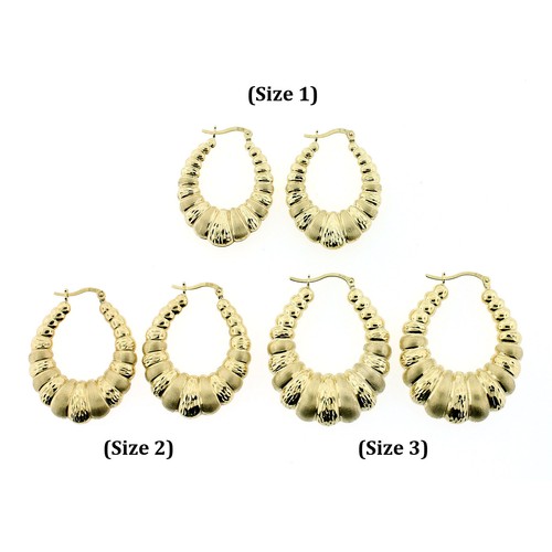 10K Yellow Gold Scalloped Hoop Shrimp Earrings Diamond Cut Women's 3 Sizes - Picture 15 of 18