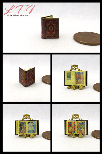 1:24 Scale MEDIEVAL BOOK OF HOURS Illustated Dollhouse Miniature Book Religion - Picture 8 of 9
