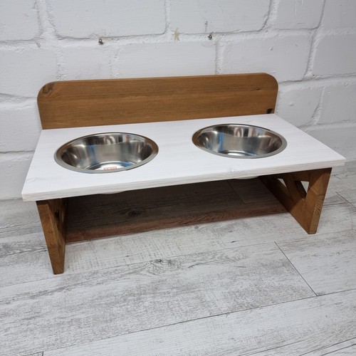 Futterbar Vintage Braun/Weiß ----- Massiv Holz -Futterstation Napf Hundenapf - Bild 5 von 6