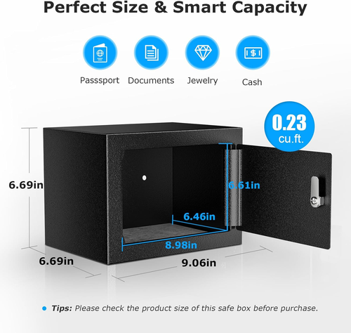 Caja fuerte con cerradura de llave, caja de seguridad de acero, 0,23 pies cúbicos, 9,06" de ancho X 6,69 - Imagen 3 de 12