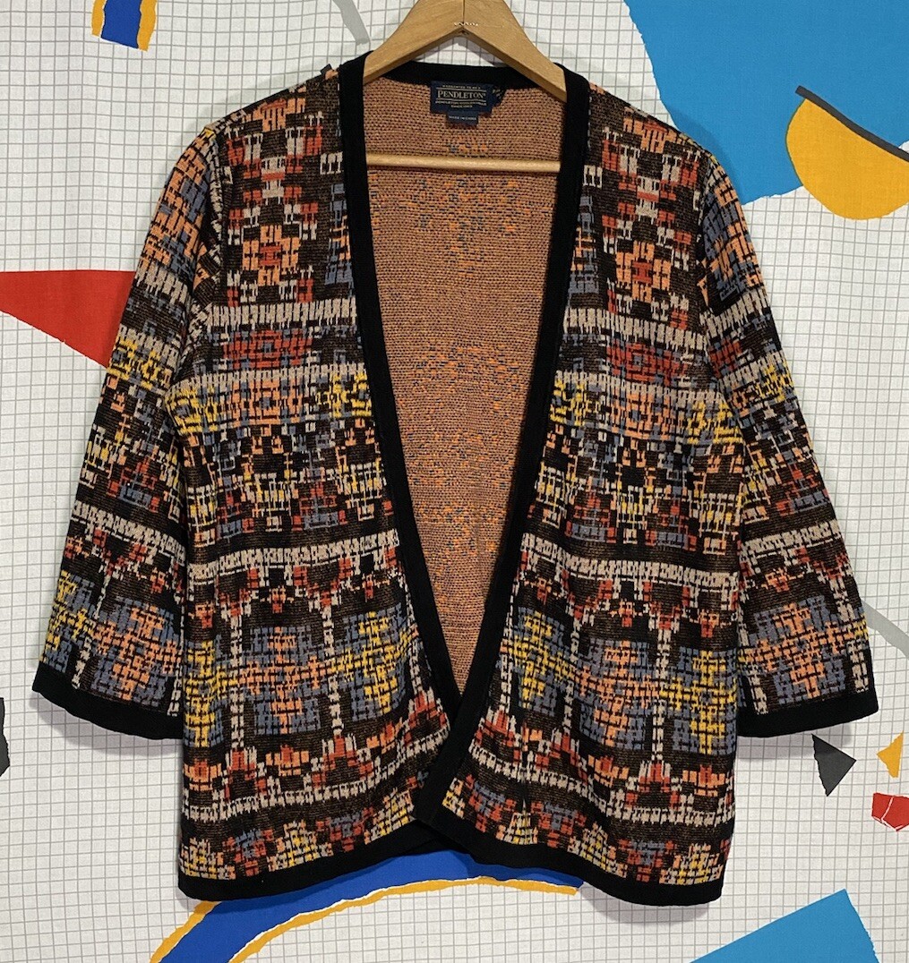 トップス PENDLETON NATIVE PATTERN CARDIGAN Vintage Pendleton Aztec Cardigan Linen Medium Open Front