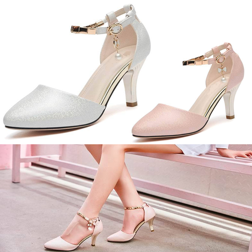 Womens Ladies Low Kitten Heel Party Prom Strappy Court Shoes Bridal Sandals Size - Picture 15 of 21