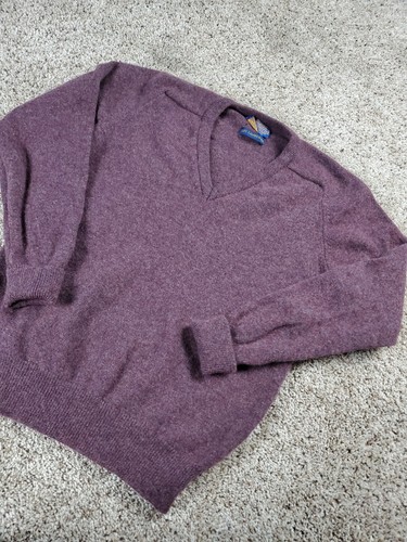 Vintage Pendleton Sweater Large Mens Purple Lambswool Long Sleeve V-Neck USA - Picture 2 of 10
