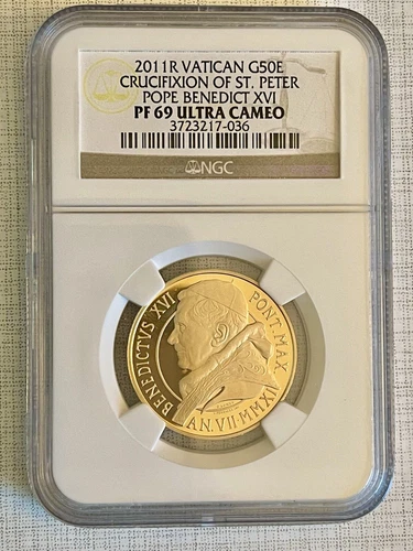 Vatican 2011R Crucifixion of St. Peter Pope Benedict XVI 50 Euro NGC PF69 S#3893