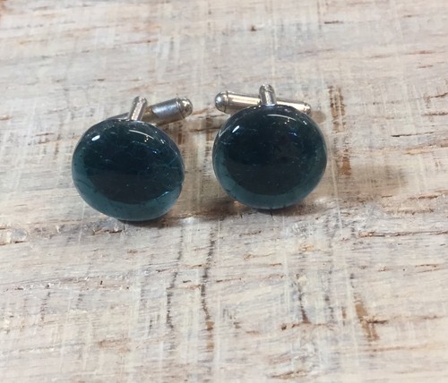 Cuff Links with Handmade Blue Gray Color Fused Dichroic Glass Bead FREE Shipping - Picture 2 of 11