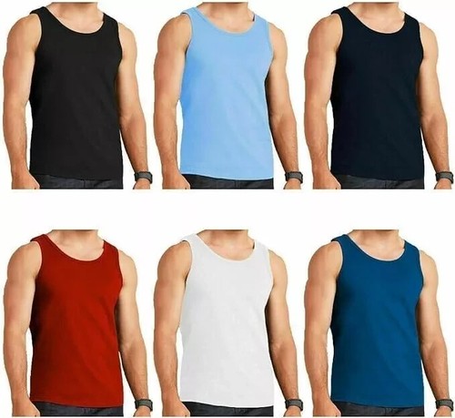 Mens Vest Tops 100% Cotton Plain Classic Vests Summer Training Gym Tank Top Pack - Picture 2 of 14