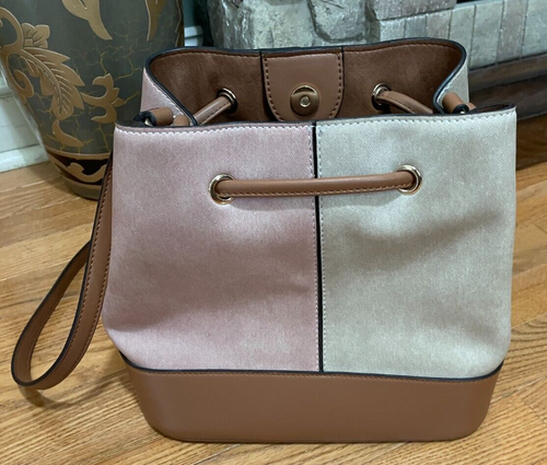 Calvin Klein Tan and Pale Rose Gabrianna Bucket Bag NWOT - Picture 2 of 14