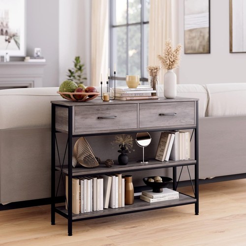 Console Table with Drawers Narrow Long Sofa Entryway Table for Living Room, Gray - Picture 4 of 5