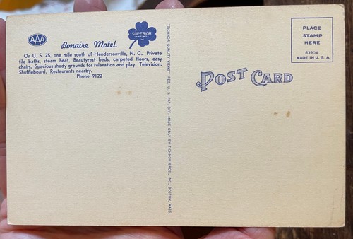 Postkarte Werbung in der Nähe von Hendersonville, NC North Carolina, Bonaire Motel US 25 - Bild 2 von 6