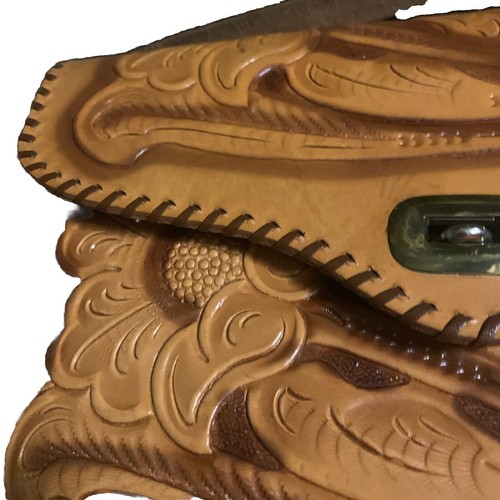 Vintage Hand Tooled Floral Embossed Leather Purse Handbag Shoulder Bag Western - Picture 7 of 15