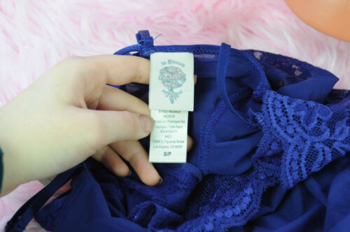 De Colección Nuevo con Etiquetas En Flor Azul Marino Transparente Encaje Nailon Sissy Elegante Camisón Top S - Imagen 4 de 6