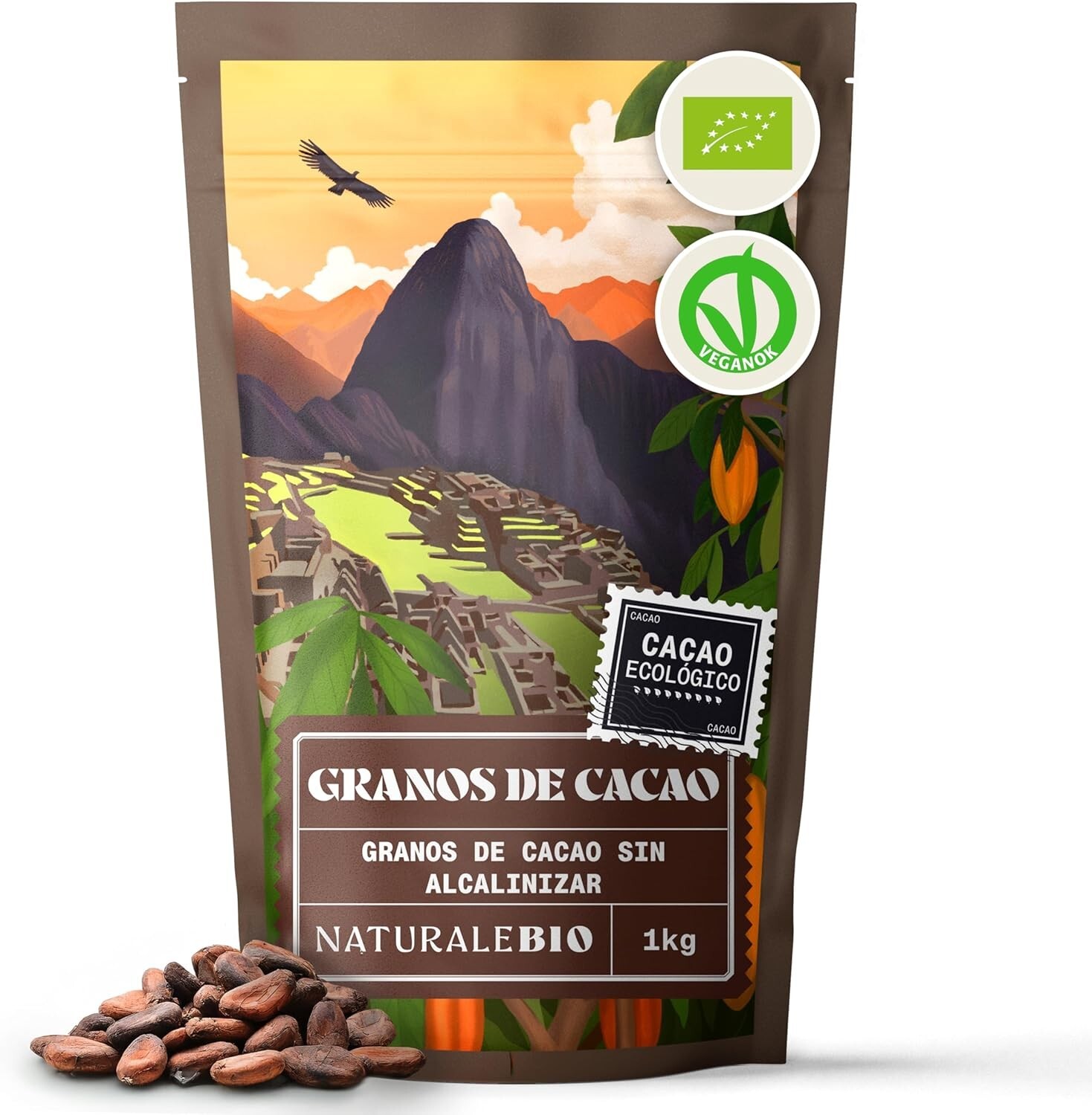 Granos De Cacao Crudo Ecológico 1 Kg Bio Natural Vegano y Puro Cultivado En Perú