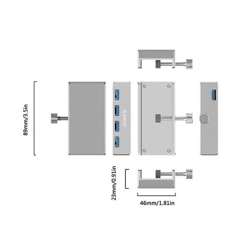 Silver ORICO MH4PU Aluminum Alloy Four Ports USB 3.0 Clip-Type Desktop USB HUB G - Picture 4 of 7