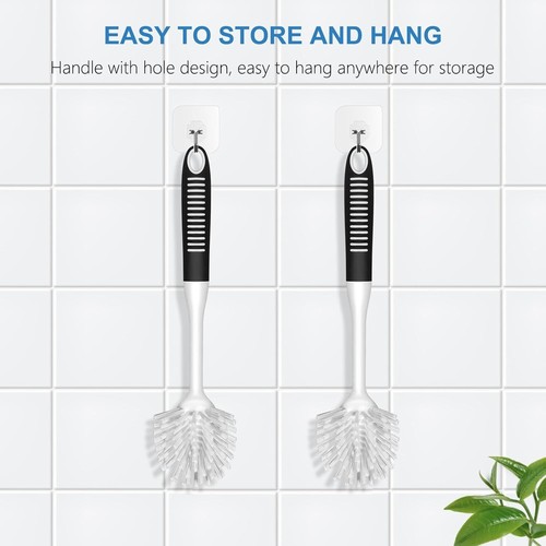 Dish Brush with Handle, 2 Pack Stiff Bristles Dish Scrubber with Built-in Scrape - Picture 6 of 7