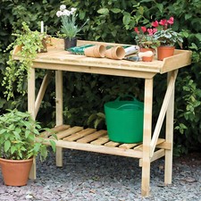 Garden Potting Bench- Pressure Treated Wooden Table Outdoor Workstation & Shelf