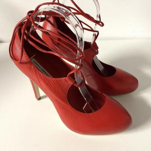 KATHRYN AMBERLEIGH Red Pump Leather 4.5" Heel Almond Toe Platform Lace Up 10 - Picture 2 of 9