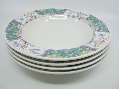 4 cuencos de sopa Mikasa Villa Medici borde provincial asiático oriental azul CV900 9,25" - Imagen 1 de 7