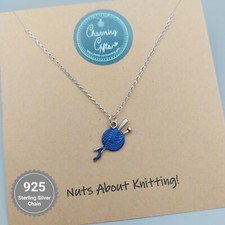Blue Knitting Wool Necklace – Sterling Silver Gift for Knitters