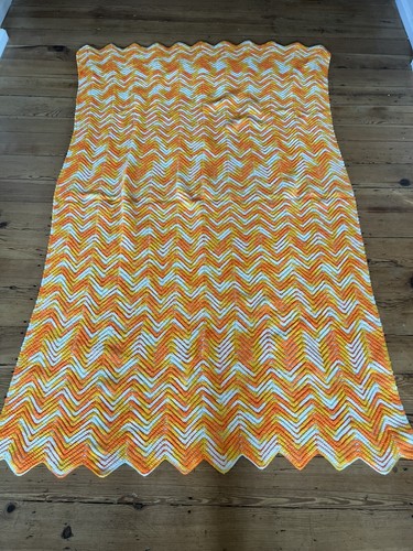 Afghan Throw Blanket Chevron/Zig Zag 48” X 80” Orange Sherbet White - Picture 7 of 8
