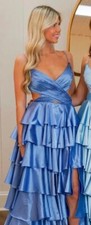Sherri Hill prom dress. Ruffle skirt w/ Slit, a crossover front, open back