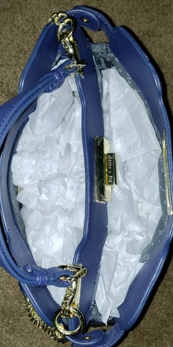 OLIVIA+JOY💥LNC💥Galaxy Blue Double Entry Croc Embsd Vegan Lthr w Gold Chain &D - Picture 10 of 12